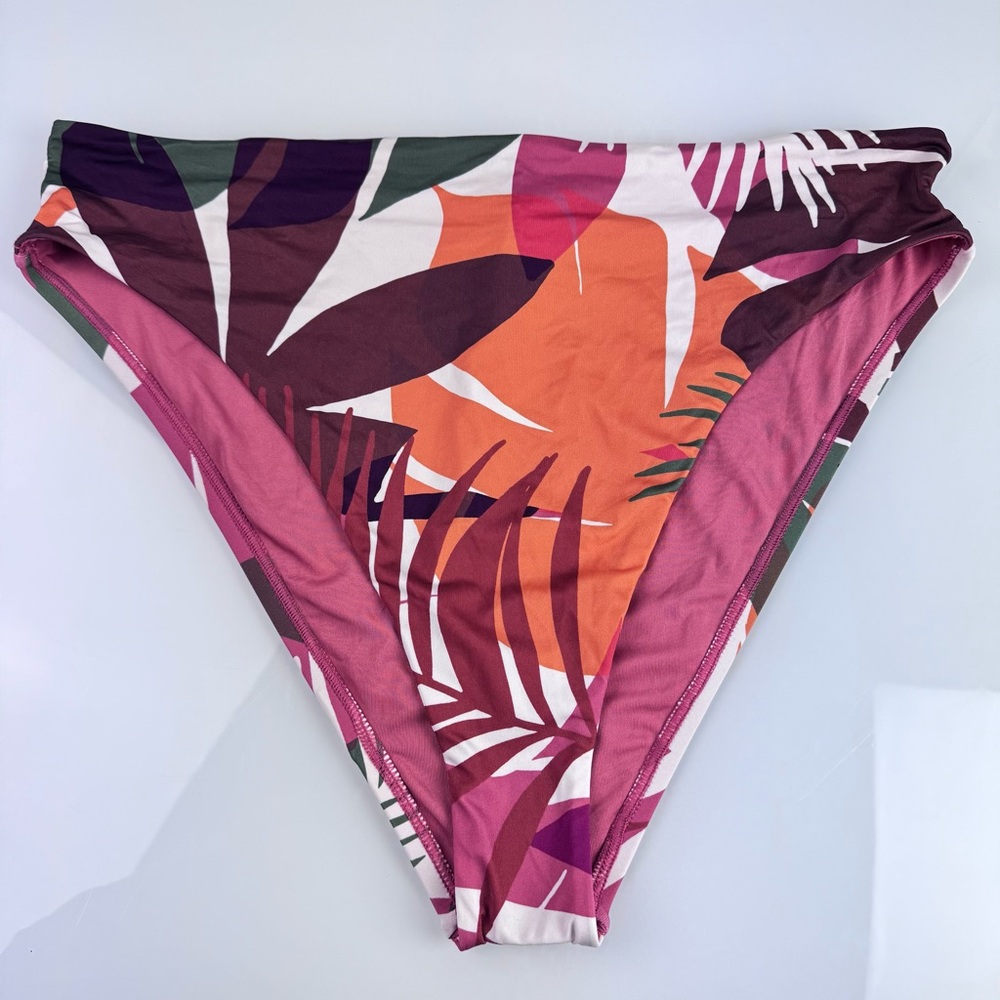 Vitamin A Swim Bikini Bottoms Floral Tropical Leaf Print Pink Orange White Knit